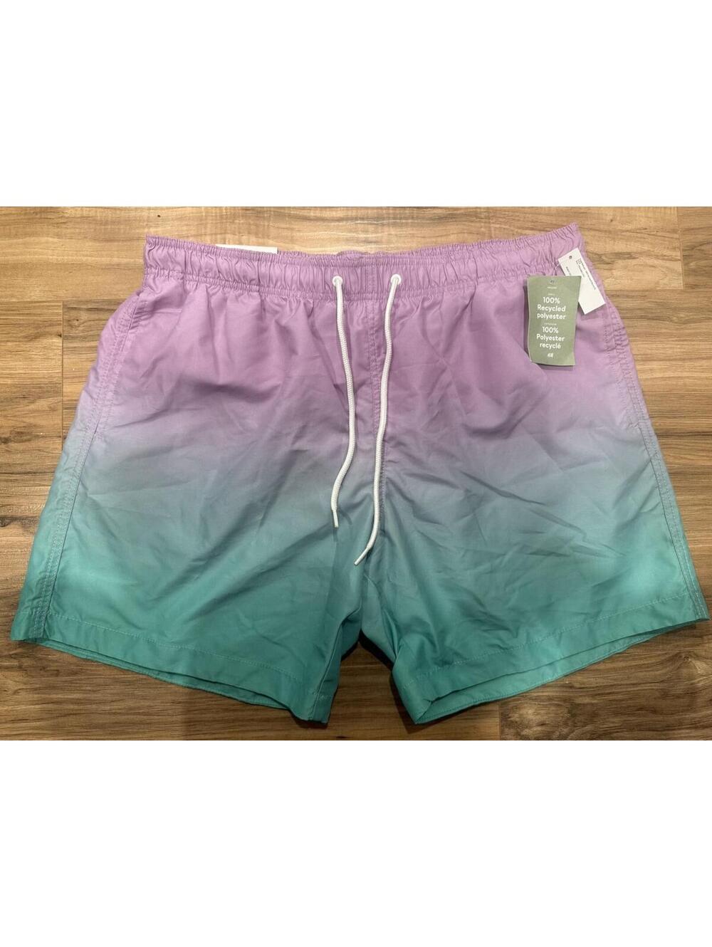 H&M Mens XL Swim Trunks Purple Blue Gradient Mid Length Mesh Lined NWT